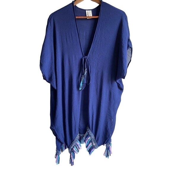 Becca Wayfarer Kimono Wrap Tie Front Short Sleeve Swim Cover Up Starry Night XS/ - Picture 1 of 7